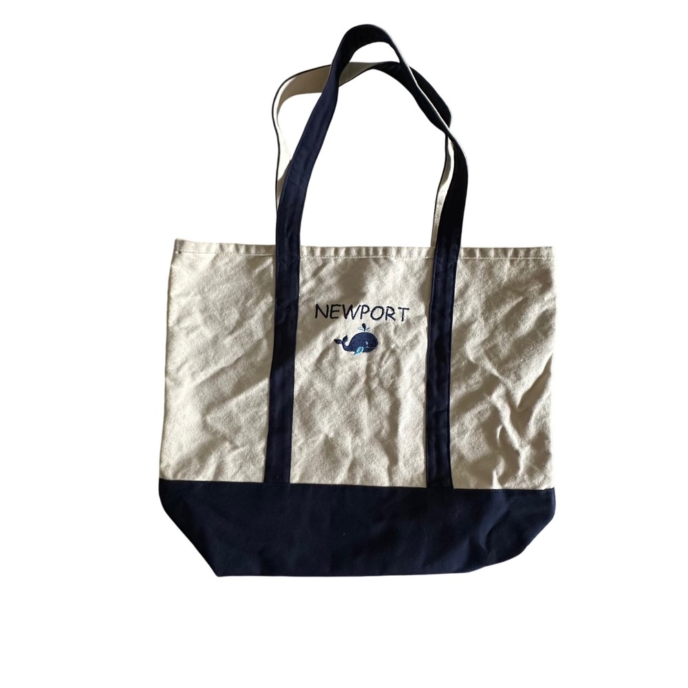 Newport Canvas Tote Bag‎ Whale Nautical Beach Travel Navy Blue